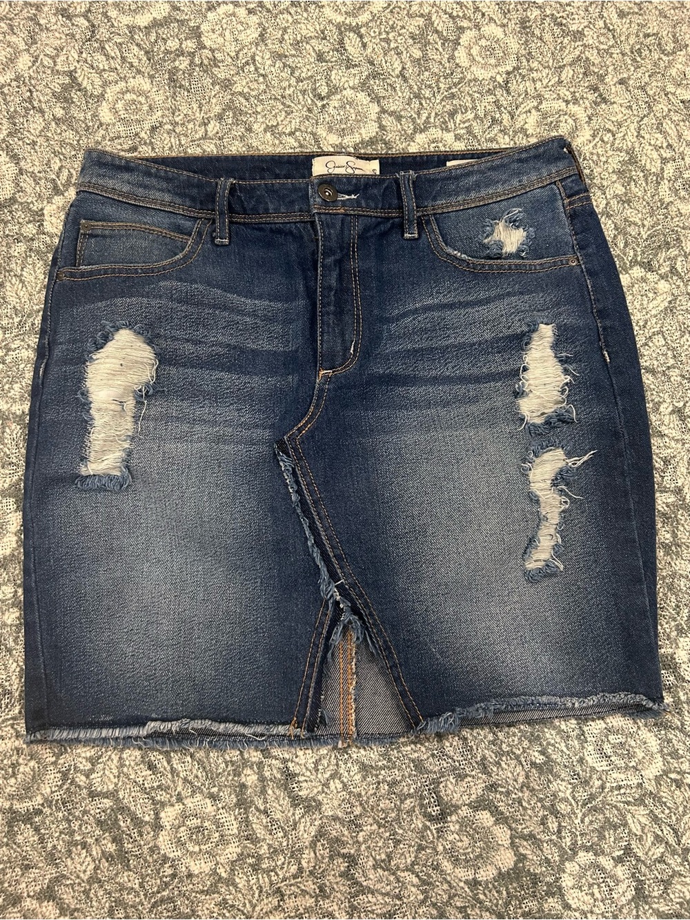 Jessica Simpson Denim Distressed Pencil Skirt - Blue